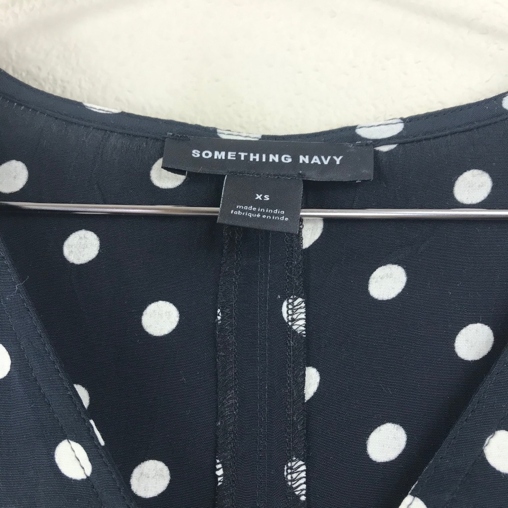 Something Navy Polka Dot Oversized Balloon Sleeve Button Down Size XS - Picture 4 of 8